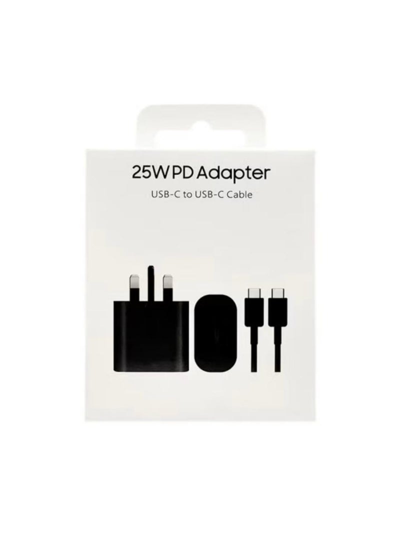شاحن جداري فائق السرعة بقوة 25 واط بتقنية PD مع كابل USB-C متوافق مع جميع هواتف سامسونج جالاكسي الذكية والأجهزة اللوحية وغيرها من الأجهزة (أسود) - Image 1